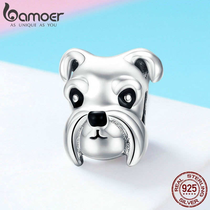 BAMOER 100% 925 Sterling Silber Schöne Tier Schnauzer Hund Charm Beads passen Frauen Charm Armbänder &amp; Halsketten DIY Schmuck SCC835