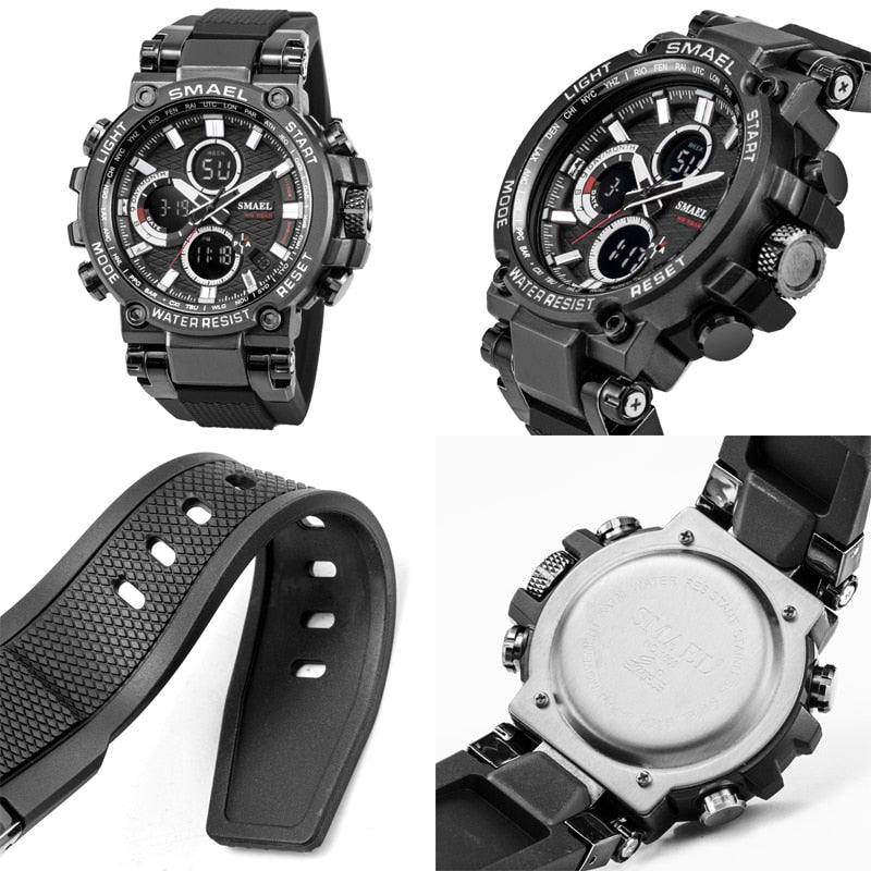 SMAEL Herren Sportuhren Digital Double Time Chronograph Uhr Herren LED Chronometer Wochenanzeige Armbanduhren montre homme Hour