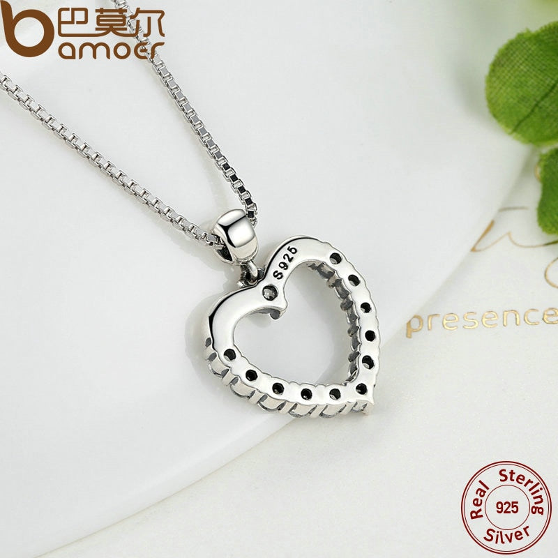 BAMOER Neue Authentische 925 Sterling Silber Weibliche Herz Anhänger Halskette Hochwertige Mode Halskette Zubehör SCN025