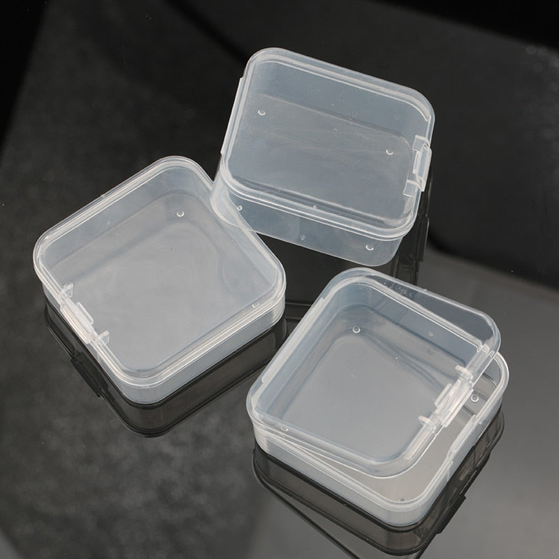 Caja de almacenamiento de plástico cuadrada de 5,5x5,5x2,1 cm, contenedor de joyería, caja cuadrada transparente, contenedor para cuentas de joyería, pendientes