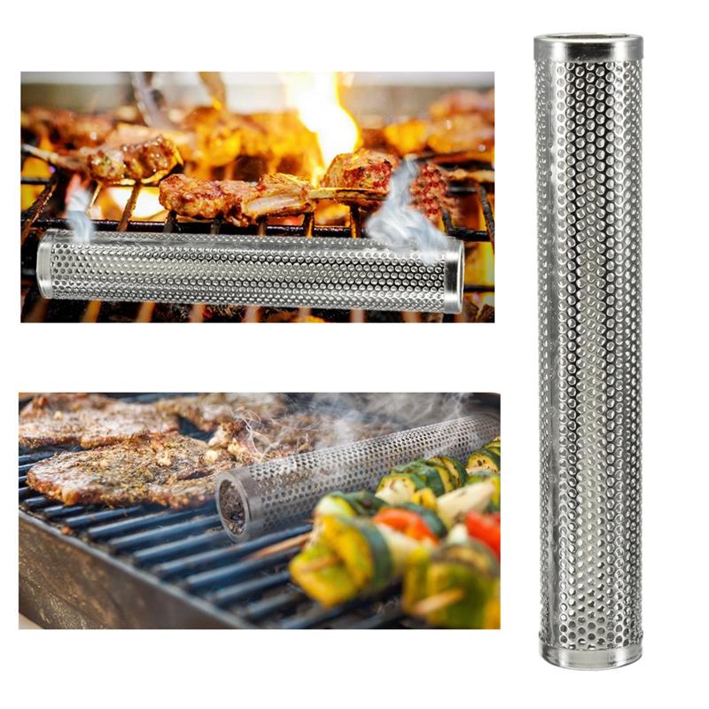 Round BBQ Grill Hot Cold Smoking Mesh Tube Smoke Generator Stainless Steel Smoker Wood Pellet Kitchen Outdoors Barbecue Supplies