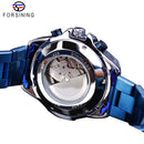 Forsining reloj automático para hombre banda de acero azul calendario 3 Sub Dial reloj de pulsera mecánico resistente al agua reloj Masculino Relogio Masculino
