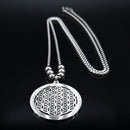 2022 Flower of Life Crystal Stainless Steel Chain Necklace Women Silver Color Bead Long Necklace Jewelry colgante mujer N129S02