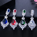 BeaQueen Luxury Royal Blue Water Drop CZ Crystal Women Wedding Jewelry Long Bridal Earrings with Clear Cubic Zirconia E081