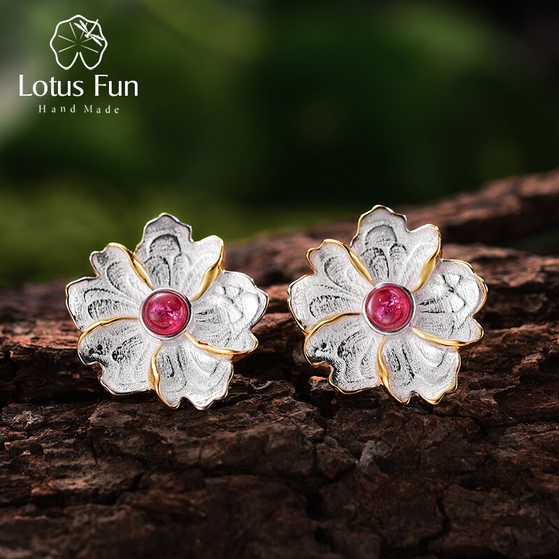 Lotus Fun Real 925 Sterling Silver Earrings Natural Gemstone Original Handmade Fine Jewelry Peony Flower Stud Earrings for Women