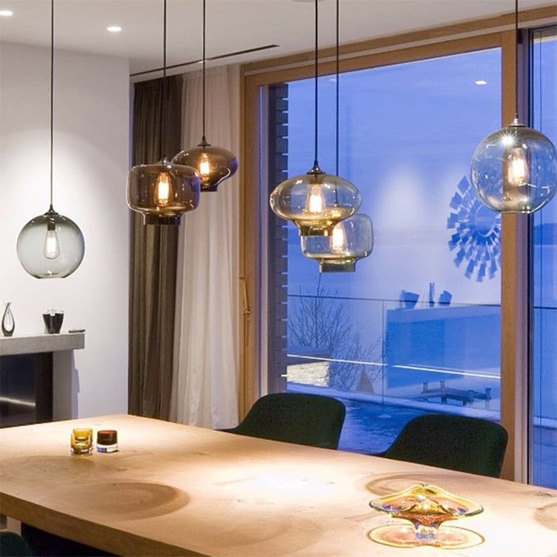 Nórdico moderno colorido cuenco de cristal luces colgantes E27 loft lámparas colgantes para cocina sala de estar dormitorio restaurante hotel hall