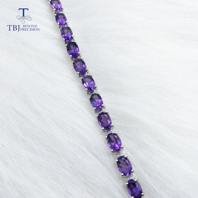 TBJ, Romantisches glänzendes Armband mit natürlichem Amethyst in 925er Sterlingsilber Edelsteinschmuck für Frauen als Geburtstagshochzeitsgeschenk