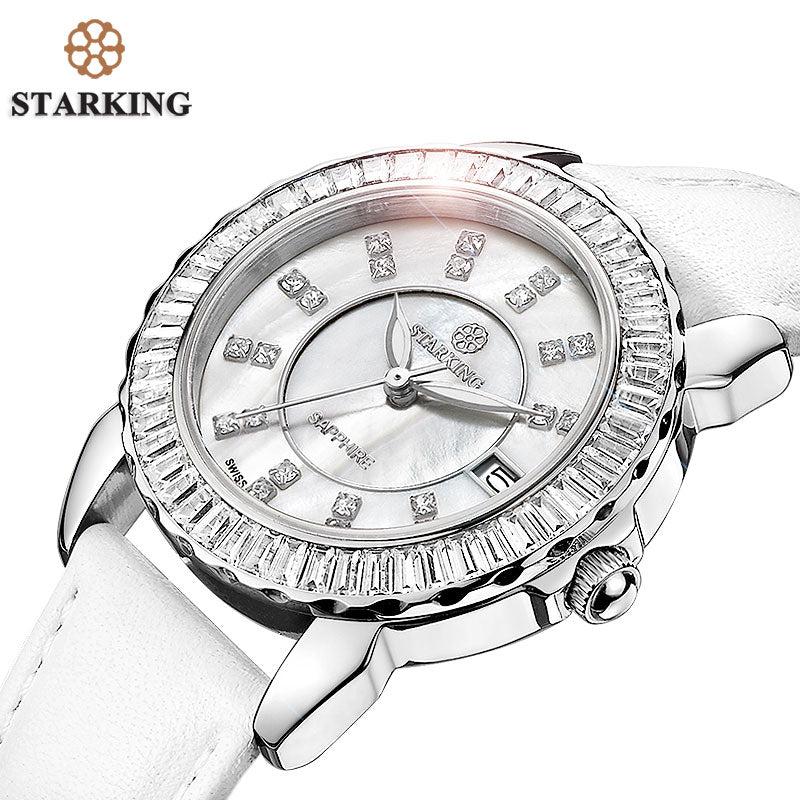 Relojes de cerámica de marca STARKING, recién llegados, reloj de lujo de cuarzo para mujer, reloj femenino, relojes de pulsera informales de moda de cristal completo blanco