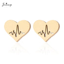 Jisensp Ecg Heartbeat Necklace Love Heart Necklaces Pendants for Women Gold Stainless Steel Jewelry Earrings Doctor Accessories