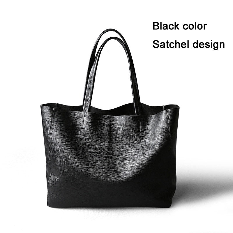 2022 New Women Deluxe Cowhide Genuine Leather Totes Handbag Lady Simple Soft Satchels Bag High Capacity Waterproof Shopping Bags