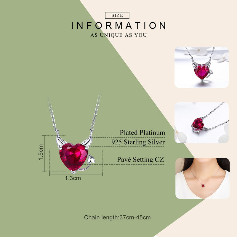 Bamoer New Collection 100% 925 Sterling Silver Red Zircon Little Devil Necklace Pendant For Women Fashion Silver Jewelry SCN286