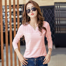 FEKEHA White T-shirt Women Spring Autumn Cotton Female Long Sleeve T Shirts V-Neck Ladies Tops Casual Tees