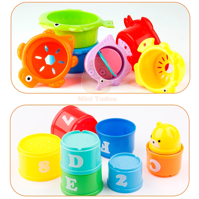 Stack Cup Educational Baby Toys Rainbow Color Figures Folding Tower Funny Puzzle Piles Stacking Cup Letter Toy Kids Water Toys