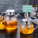 1000ml/1800ml Glass Kettle Water Jug Heat Resistant Flower Teapots with Bamboo Lid Stainless Steel Cover Clear Juice Container
