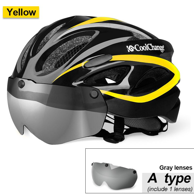 CoolChange Cycling Helmet Integrally-molded Ultralight MTB Bike Helmet With Glasses Insect Net Bicycle Casco Ciclismo 57-62 CM