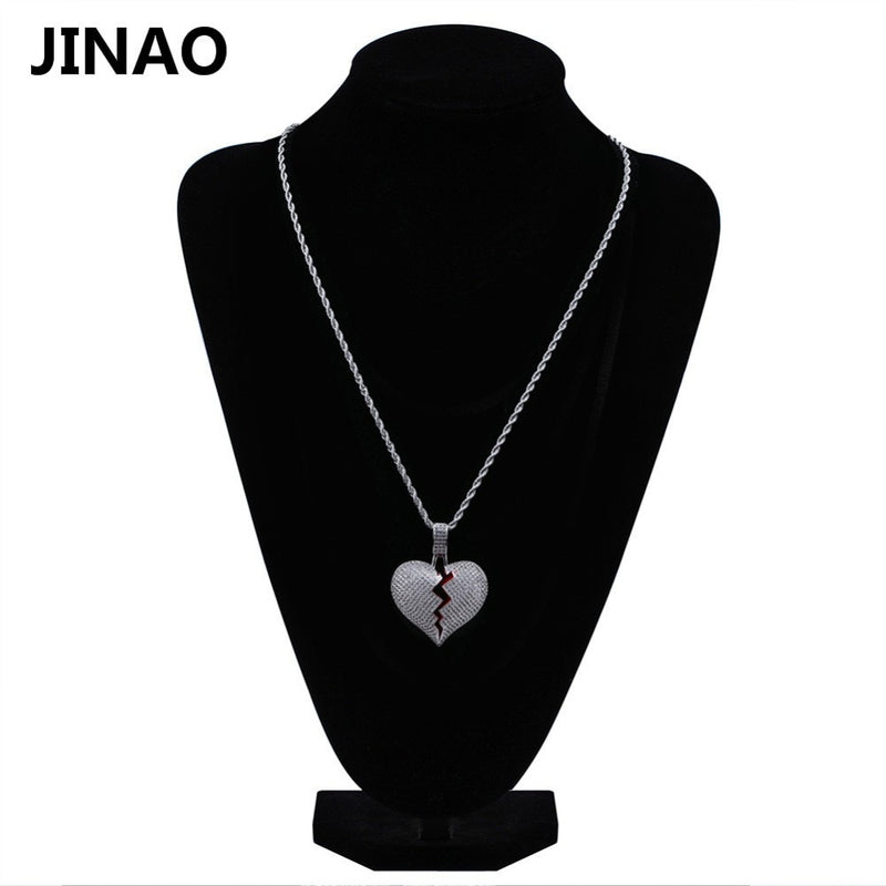 JINAO, collar con colgante de cadena con corazón roto a la moda, collar de circonita cúbica de Color dorado, regalo de joyería para hombres de Hip Hop