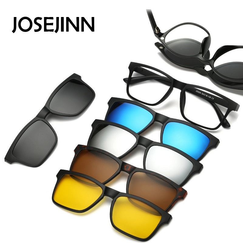 5+1 Anzug Fashion Clip On Sonnenbrille Damen Rahmen Clips Magnetische Sonnenbrille Magnet Brille Herren Clip Brille 6 in 1