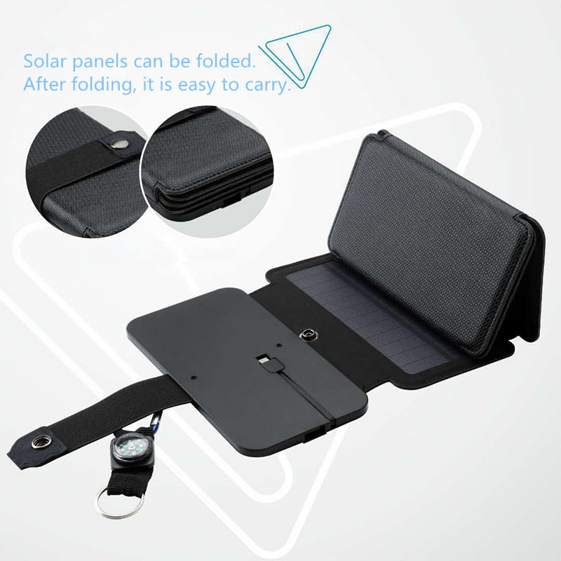 KERNUAP Sun Folding 10W Cargador de celdas solares 5V 2.1A Dispositivos de salida USB Paneles solares portátiles para teléfonos inteligentes