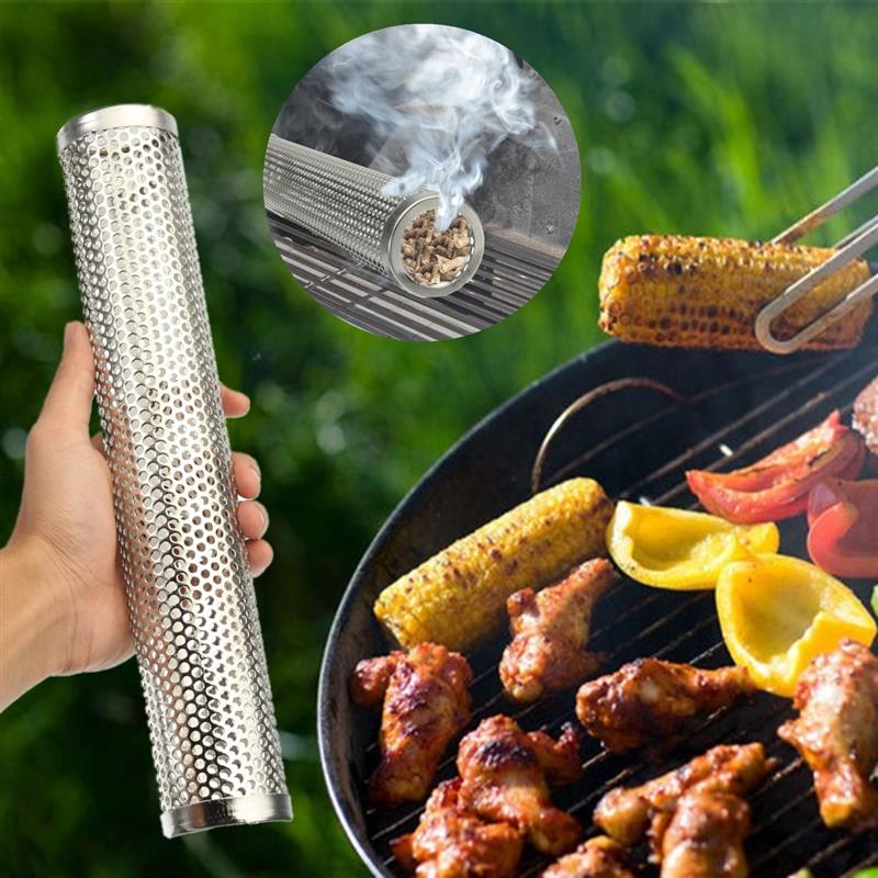 Round BBQ Grill Hot Cold Smoking Mesh Tube Smoke Generator Stainless Steel Smoker Wood Pellet Kitchen Outdoors Barbecue Supplies