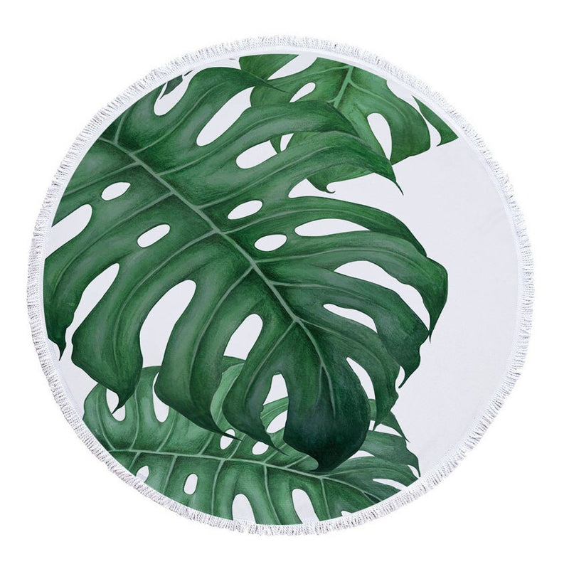 Grüne Blätter Sommer rund Strandtuch Mikrofaser mit Kordelzug Rucksack Tasche Badetücher Matte Bikini Cover Up mit Quasten weich