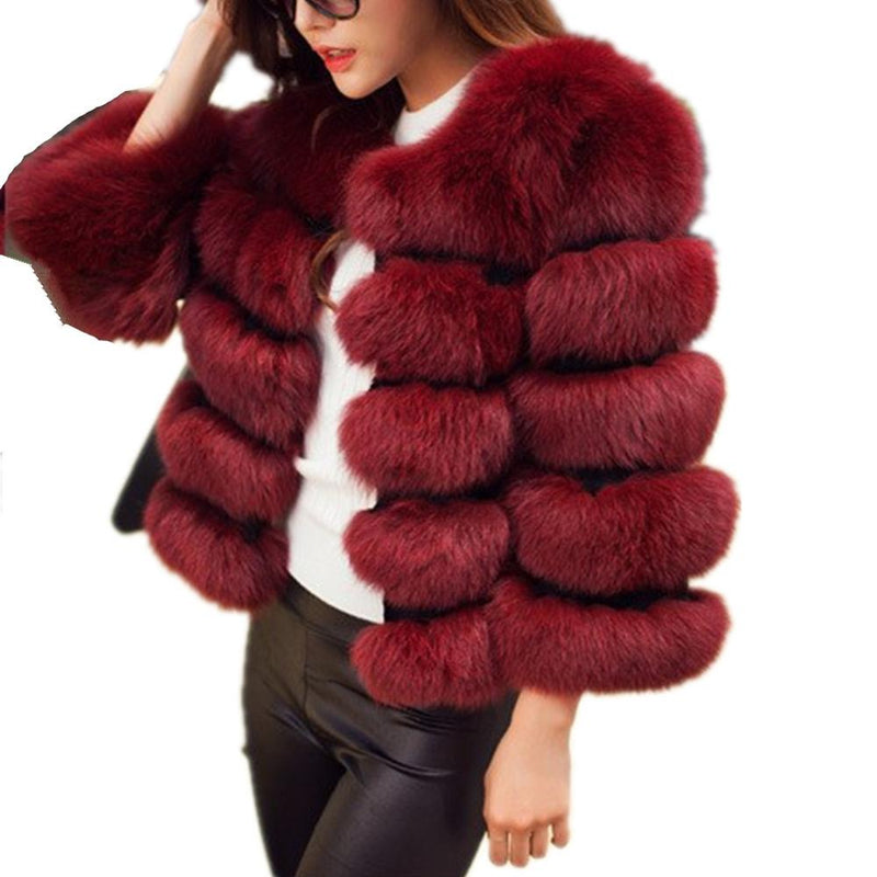 Lisa Colly New High Imitation Long Sleeves Short Fox Fur Coat Jacket Warm Winter Coat Outwear Faux Fur Coat Overcoat Furs Coat