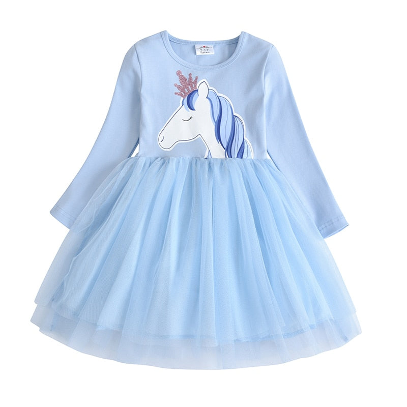 VIKITA Kids Heart Dresses Children Autumn Long Sleeve Vestidos Kids Casual Dress Toddler Mesh Tulle Dresses Children Clothing