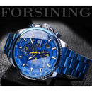 Forsining reloj automático para hombre banda de acero azul calendario 3 Sub Dial reloj de pulsera mecánico resistente al agua reloj Masculino Relogio Masculino