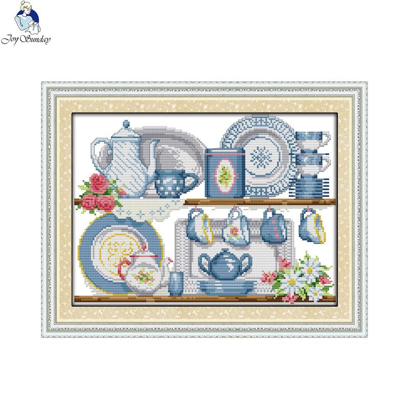 Joy Sunday Porcelain Canvas DMC 11ct 14ct Counted Chinese Cross Stitch Kits printed for Embroidery Home Decor Needlework