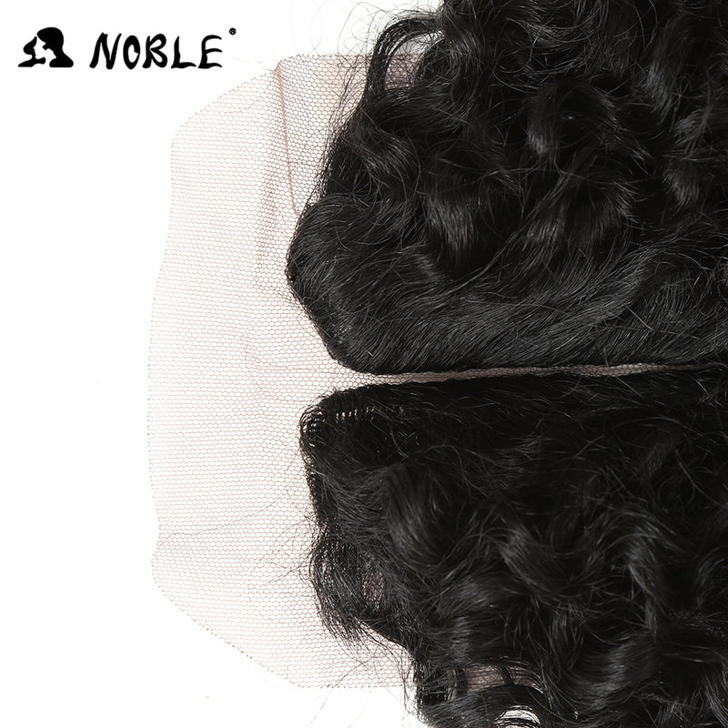 Tejido de pelo sintético Noble 16-20 pulgadas 7 unids/lote mechones de pelo rizado Afro con cierre de encaje africano para mujer extensión de cabello