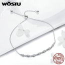 WOSTU Hot Sale 925 Sterling Silver Chain Glitter Stackable Oval CZ Stone Adjustable Women Bracelet Luxury Silver Jewelry CQB086