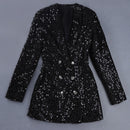 Hochwertige Mode 2021 Designer Blazer Damen Double Lion Buttons Schalkragen Glitter Pailletten Long Runway Black Blazers