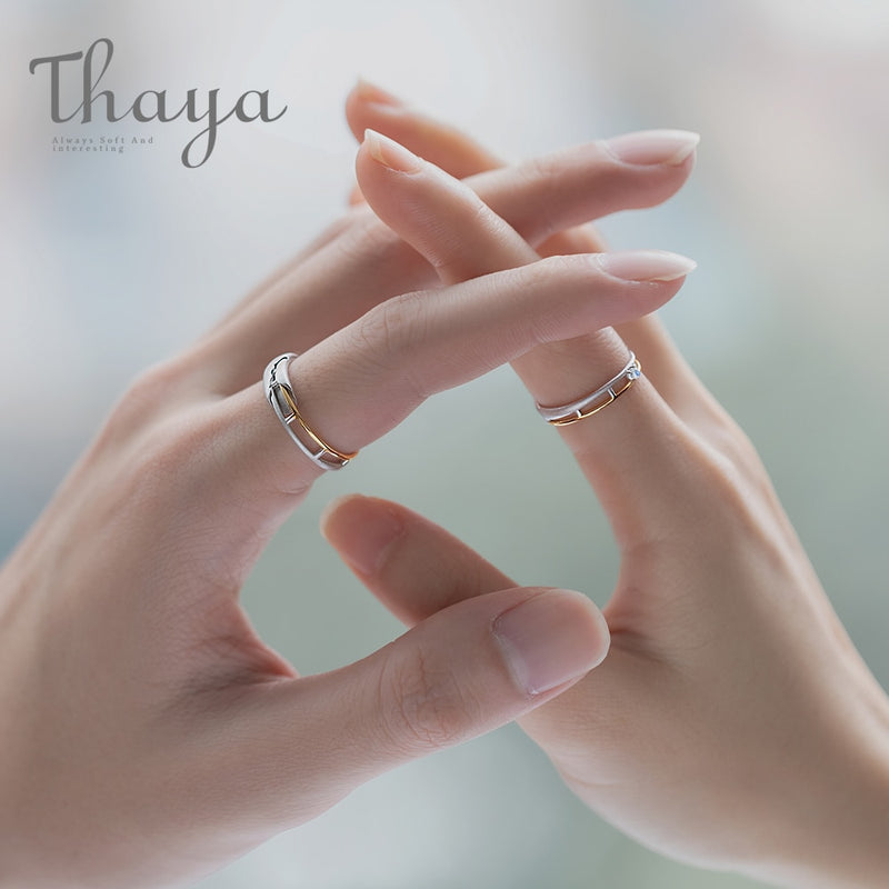 Thaya Train Rail Design Moonstone Lover Rings Gold and Hollow 925 Silver Eleglant Jewelry for Women Gemstone Sweet Gift