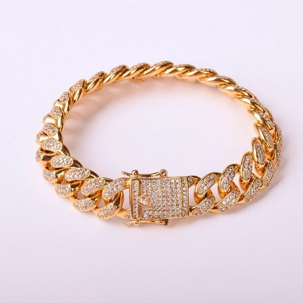 Bubble Letter Miami Cuban Link Pulsera para hombres Joyas de hip hop chapadas en oro real