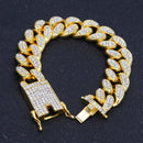 2cm HipHop Gold Color Iced Out Crystal Miami Cuban Chain Gold silver color Collar Pulsera Set VENTA CALIENTE EL HIPHOP KING