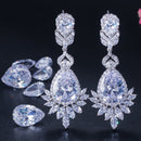 BeaQueen Luxury Royal Blue Water Drop CZ Crystal Women Wedding Jewelry Long Bridal Earrings with Clear Cubic Zirconia E081