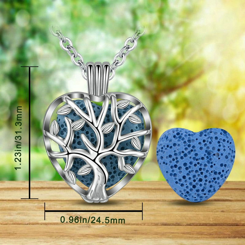 Eudora 20mm Lava Necklace Pendant Heart Volcanic Stone Tree of life Cage Pendant Necklace For DIY Essential Oil Perfume KFC10N20