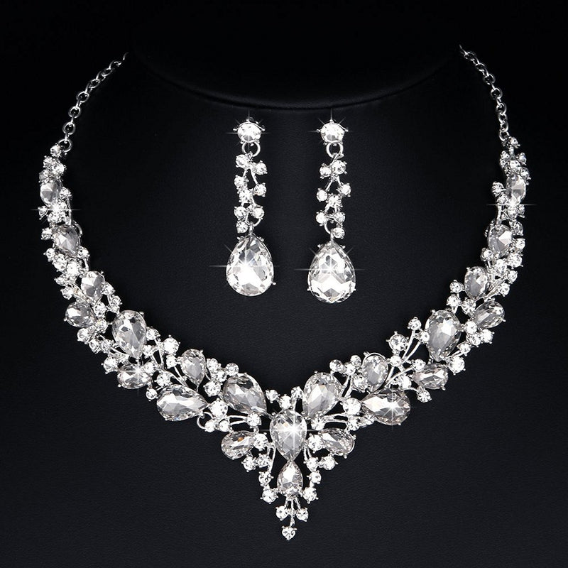 Delicate Women Austrian Crystal Jewelry Sets 16 Colors For Bridal Wedding Necklace And Earrings Sets Lady Party Fashion Jewelry