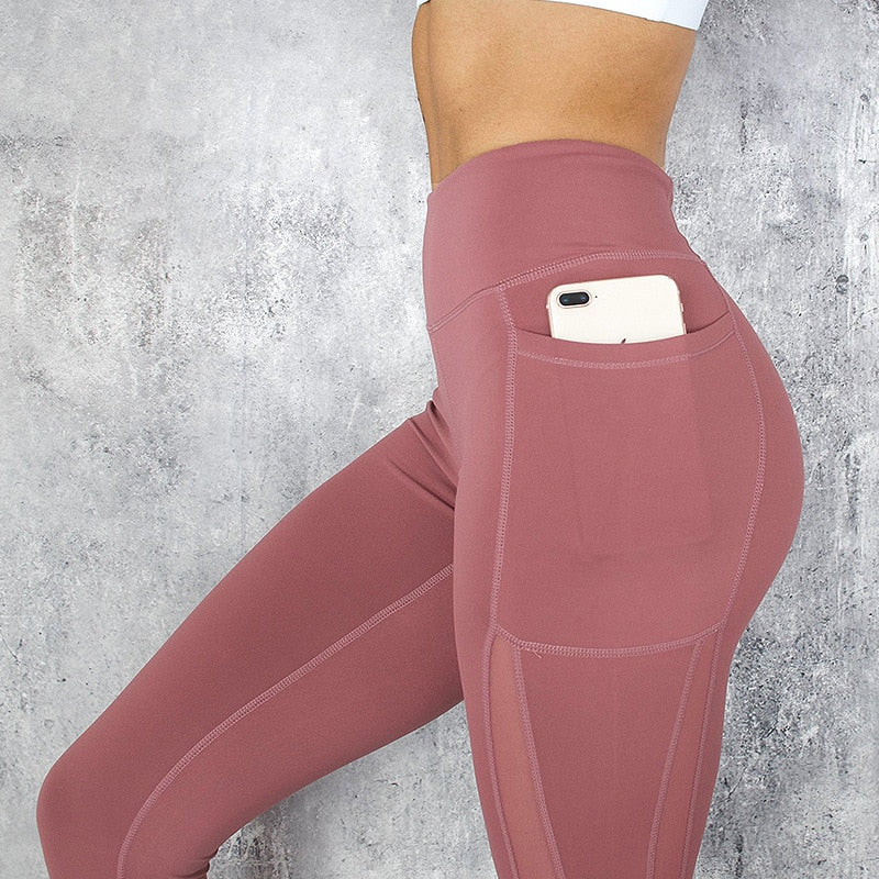 CHRLEISURE High Waist Pocket Leggings Solid Color Workout leggings Women Clothes Side Lace Leggins Mmujer 2022 Dropship