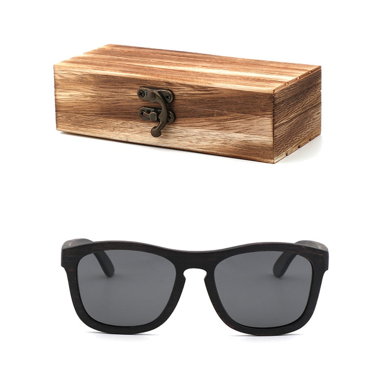 Retro hombres polarizados mujeres gafas de sol madera negra niños parejas gafas de sol hechas a mano UV400 con caja de madera de bambú