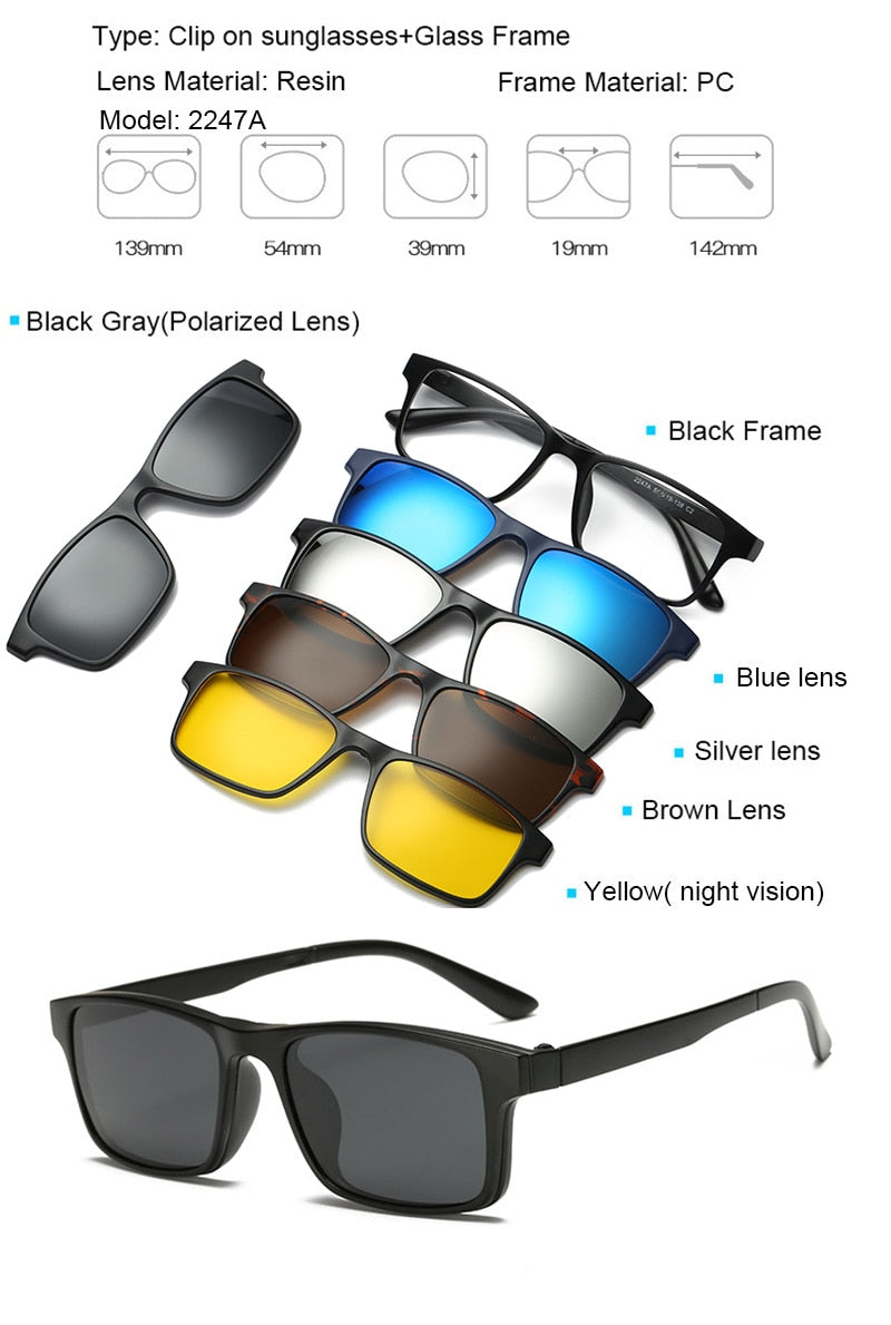 5+1 suit Fashion Clip On Sunglasses Women Frames Clips Magnetic Sunglasses Magnet eyeglasses men Clip glasses 6 in 1