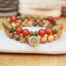 Lotus Wrist Mala Healing Crystal Lotus OM J-asper Bracelet Sets For Men Medetation Yoga Bead Carnelian Bracelet