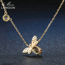 LAMOON Bee 925 Sterling Silver Necklace Natural Citrine Gemstone Necklaces 14K Real Gold Plated Chain Pendant Jewelry LMNI015