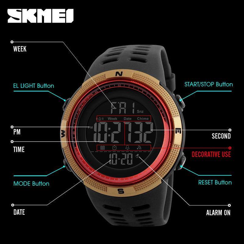 SKMEI 2021 Mode Outdoor Sport Uhr Männer Armbanduhr Uhr Multifunktions Alarm Chrono 5Bar Wasserdichte Digit Watch Reloj Hombre