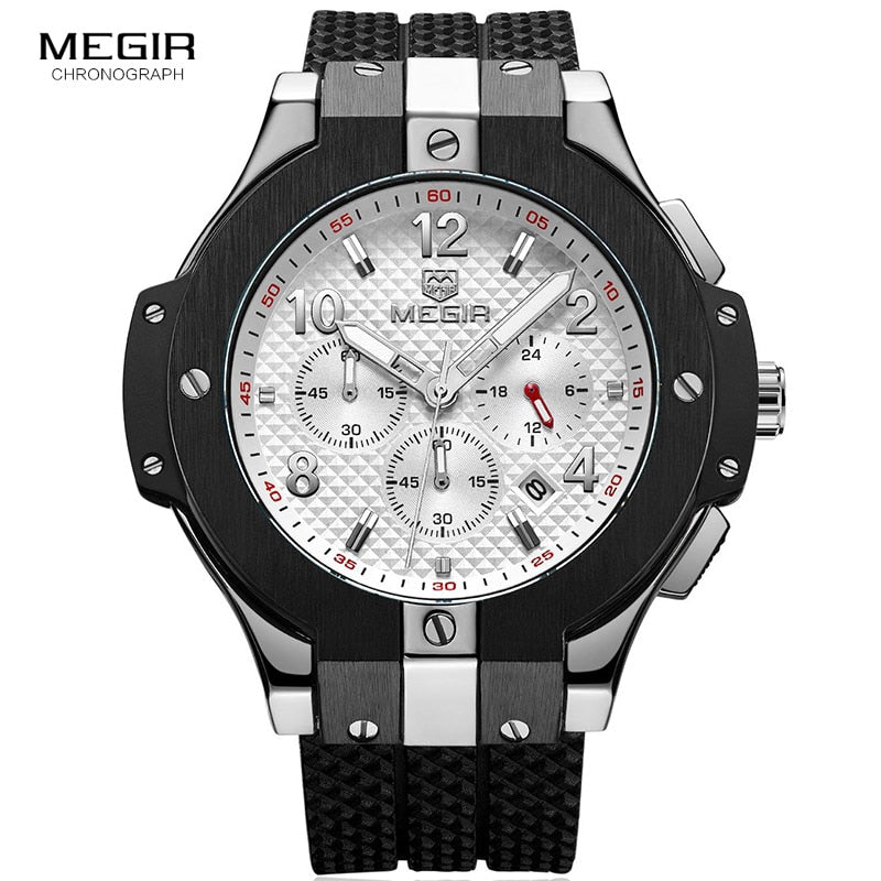 Relojes de pulsera de cuarzo con cronógrafo deportivo militar para hombre, cronómetro militar de silicona negra, reloj Masculino 2050G