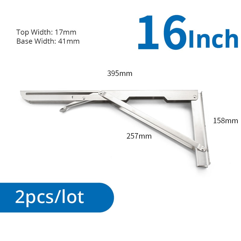 KAK 2PCS Folding Triangle Bracket Stainless Steel Shelf Support Adjustable Shelf Holder Wall Mounted Bench Table Shelf Hardware