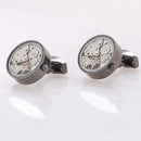 Hot Sale Men Immovable Watch Cufflinks Round Stainless Steel Steampunk Gear Watch Movement Cuff links With Glass Suits Wedding
