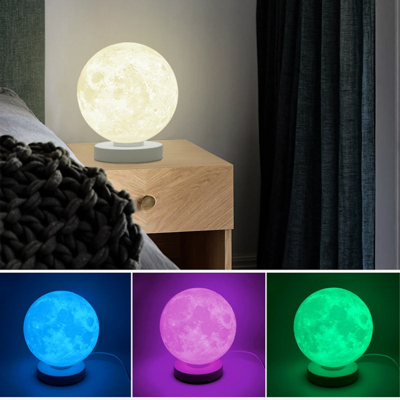 3D Printed Smart Moon Lamp LED Desk Lamp  Alexa Google Assistant WiFi Voice Control Colorful Lunar Light Table Light Creative