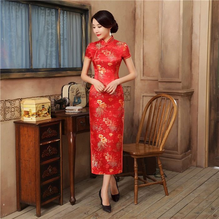 2021 nuevo Cheongsam de rayón verde de alta moda chino clásico Qipao de mujer elegante de manga corta novedad vestido largo S-3XL C0136-D