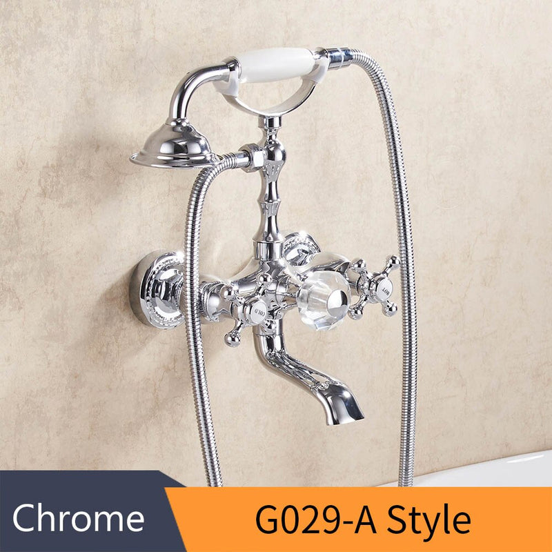 Bathtub Faucets Luxury Gold Brass Bathroom Faucet Mixer Tap Wall Mounted Hand Held Shower Head Kit Shower Faucet Sets HS-G018