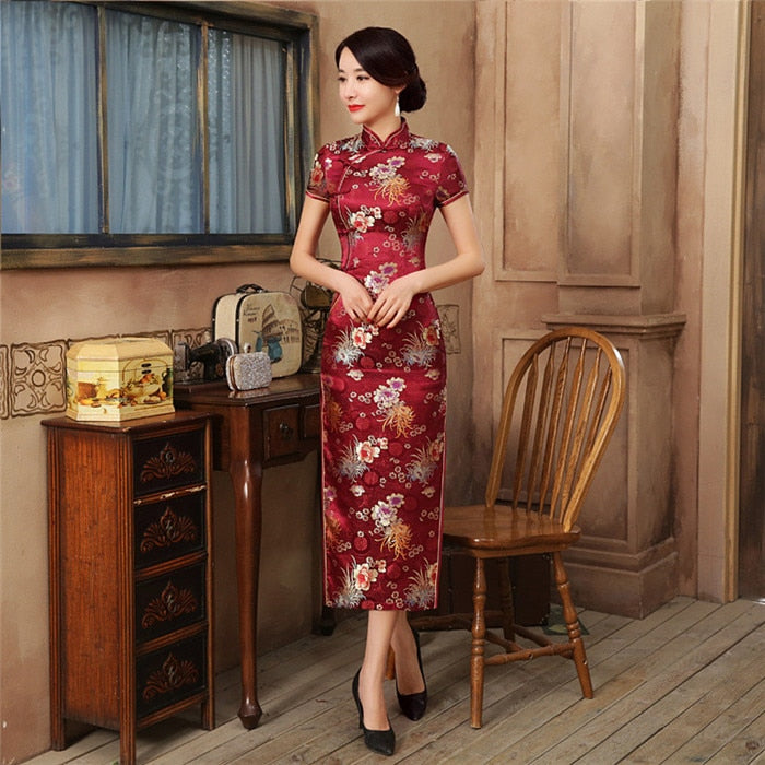 2021 New High Fashion Green Rayon Cheongsam Chinese Classic Women&